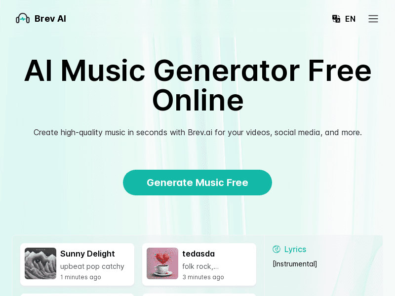 image: Brev.ai: Free AI Music Generator - Transform Text to High-Quality Music