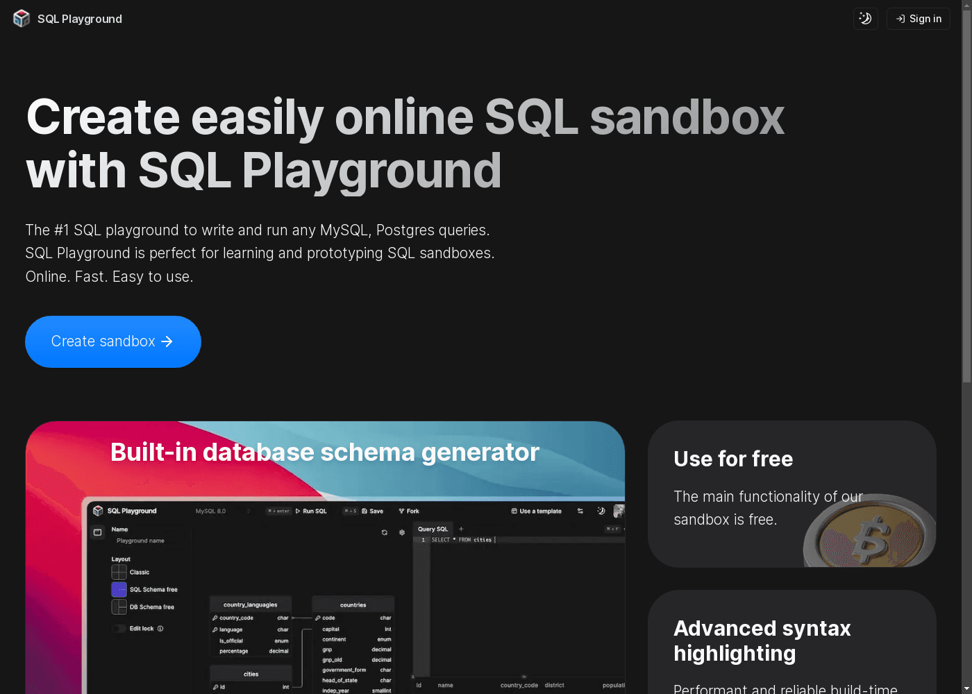 image: SQL Playground - The Ultimate Online SQL Sandbox for MySQL and PostgreSQL