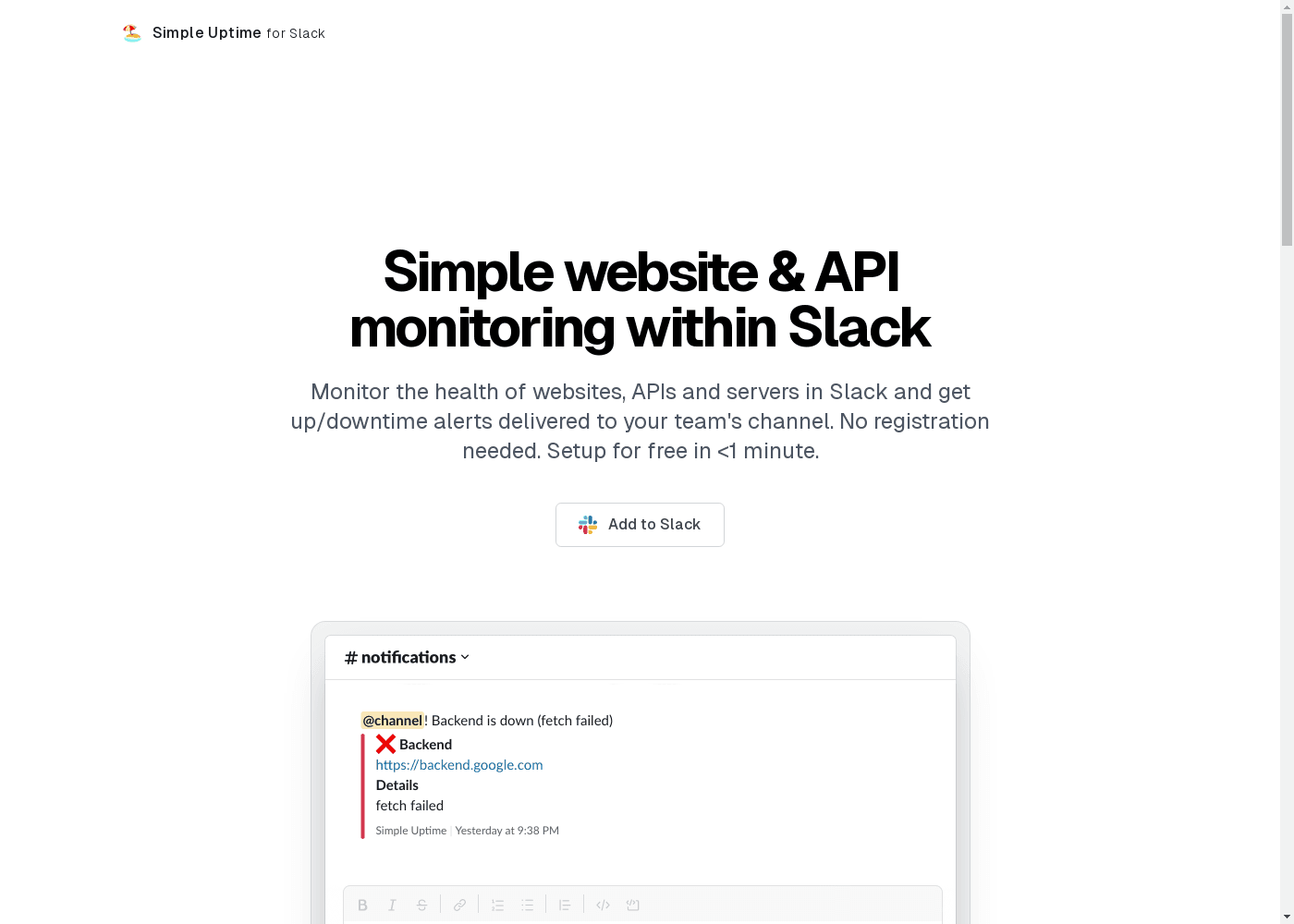 image: Simple Uptime | Effortless Website & API Monitoring in Slack