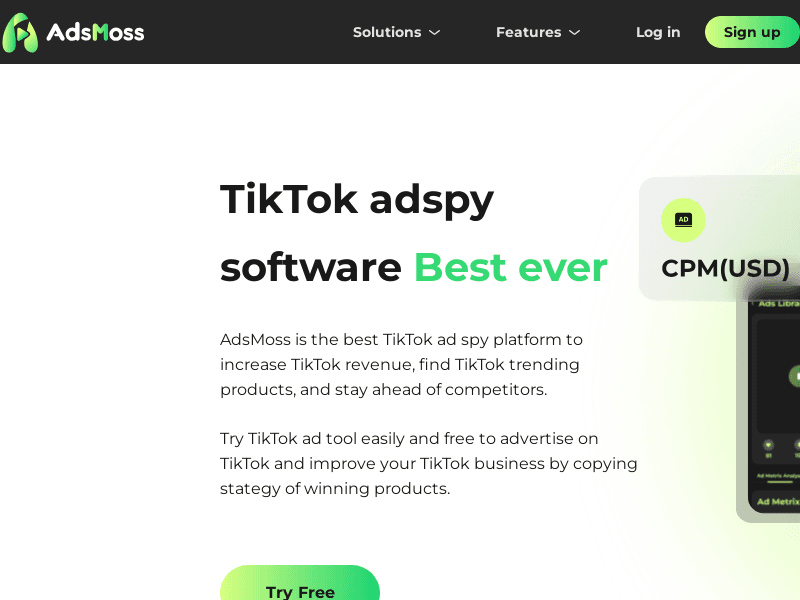 image: AdsMoss - The Ultimate Free TikTok Ad Spy Tool